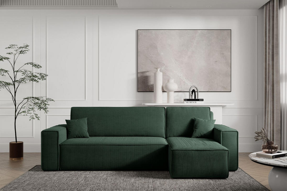 ECKSOFA Scarlo Dunkelgrün Cordbezug - Dunkelgrün/Schwarz, Kunststoff/Textil (244/145cm) - Selsey