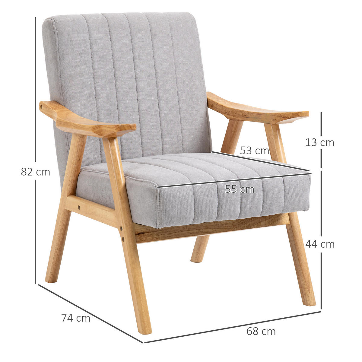 SESSEL 68x74x82 cm in Hellgrau, Skandi-Lounge mit Samtoptik, Gummiholzbeine - Hellgrau, Kunststoff (74/82/68cm) - Modfu