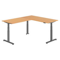 ECKSCHREIBTISCH elektrisch höhenverstellbar L-Form 220/180/74 cm in Buchefarben/Graphitfarben - Buchefarben/Graphitfarben, Holzwerkstoff (220/180/74cm) - bümö