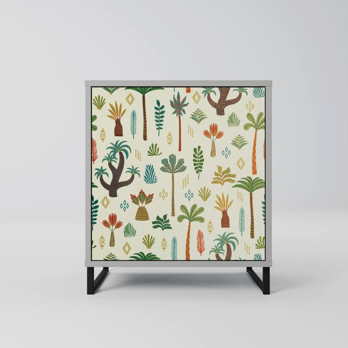 SIDEBOARD PALM SPRING, Grau, 57,5x42x77,5 cm, Schräge Buchenholzfüße - Buchefarben/Multicolor, Holzwerkstoff/Buchenholz (57.5/77.5/42cm) - SpaceRebels
