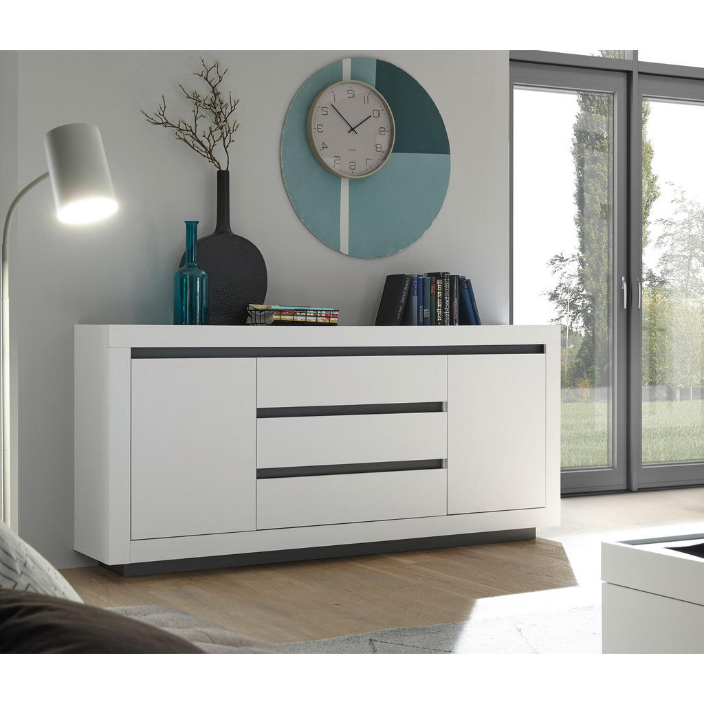 Thumbnail - Furn.Design Sideboard, Weiß, Anthrazit, Holzwerkstoff, Nachbildung, 2 Fächer, 3 Schubladen, Sockel, 200x91x38 cm, FSC 10...