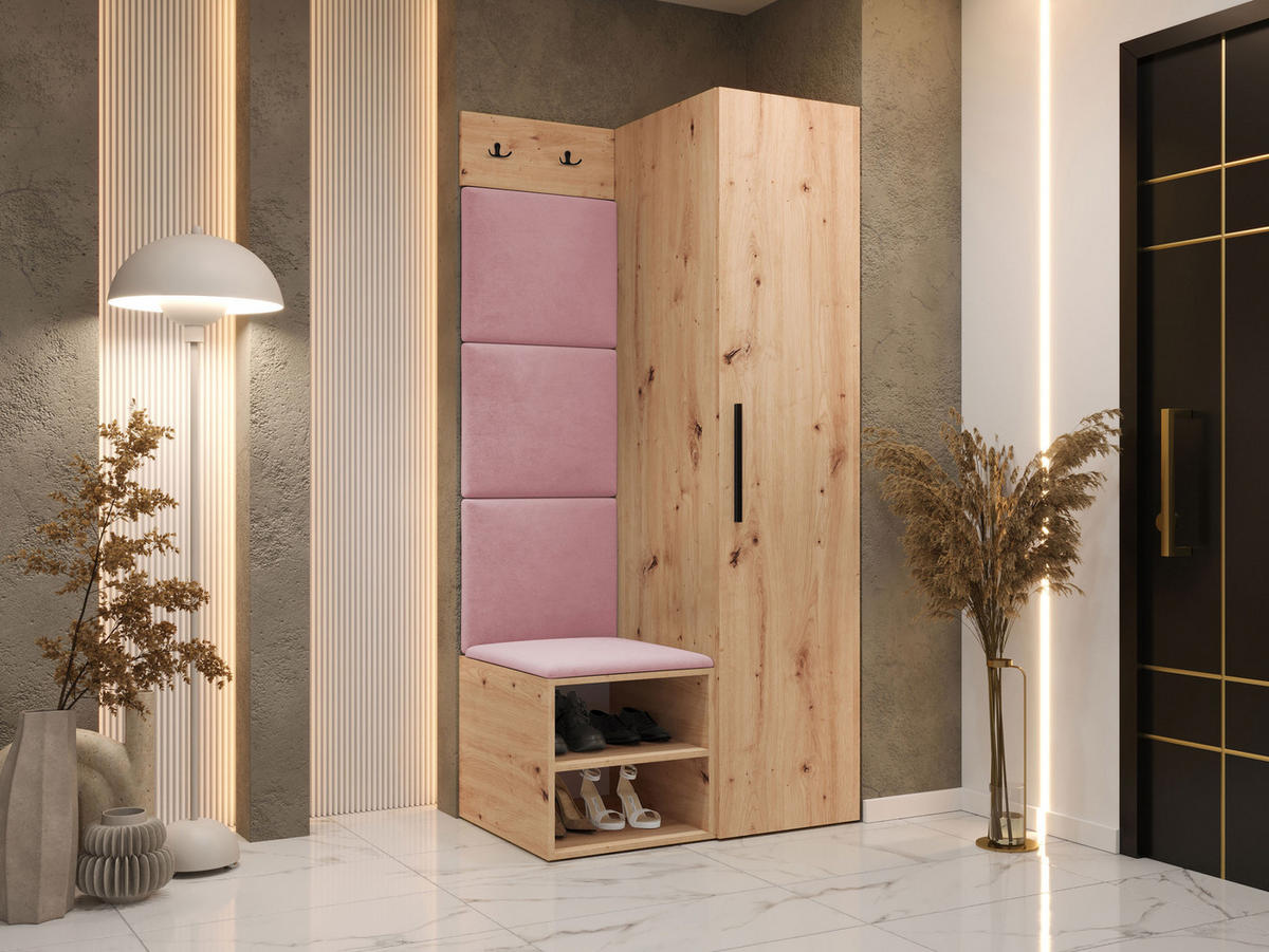 GARDEROBEN-SET Medi III - Hellrosa/Schwarz, Holzwerkstoff/Kunststoff (40/191/50cm) - MIRJAN24