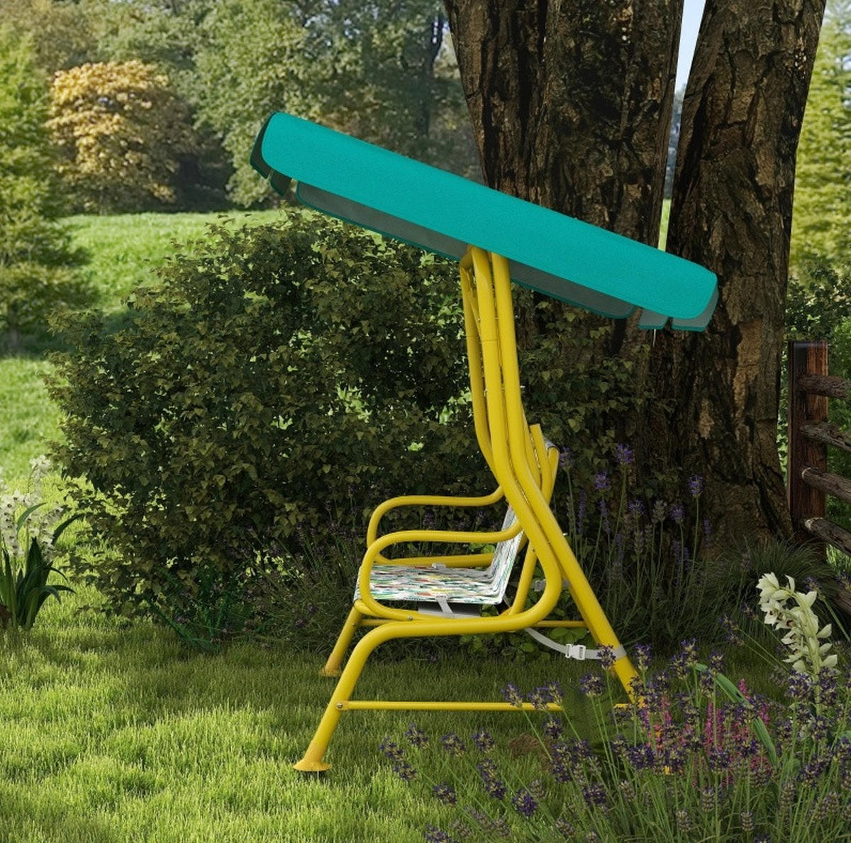 HOLLYWOODSCHAUKEL 112/75/120 cm mit verstellbarem Sonnendach und Sicherheitsgurt, Polyester/Stahl, Grün - Grün, Metall (75/120/112cm) - Redom