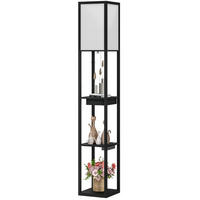 STEHLEUCHTE 26/26/159 cm Schwarz mit 3 Fächern, E27 Sockel, USB-A, USB-C Anschlüssen, ohne Glühbirne - Schwarz, Holz (26/26/159cm) - Oxeza