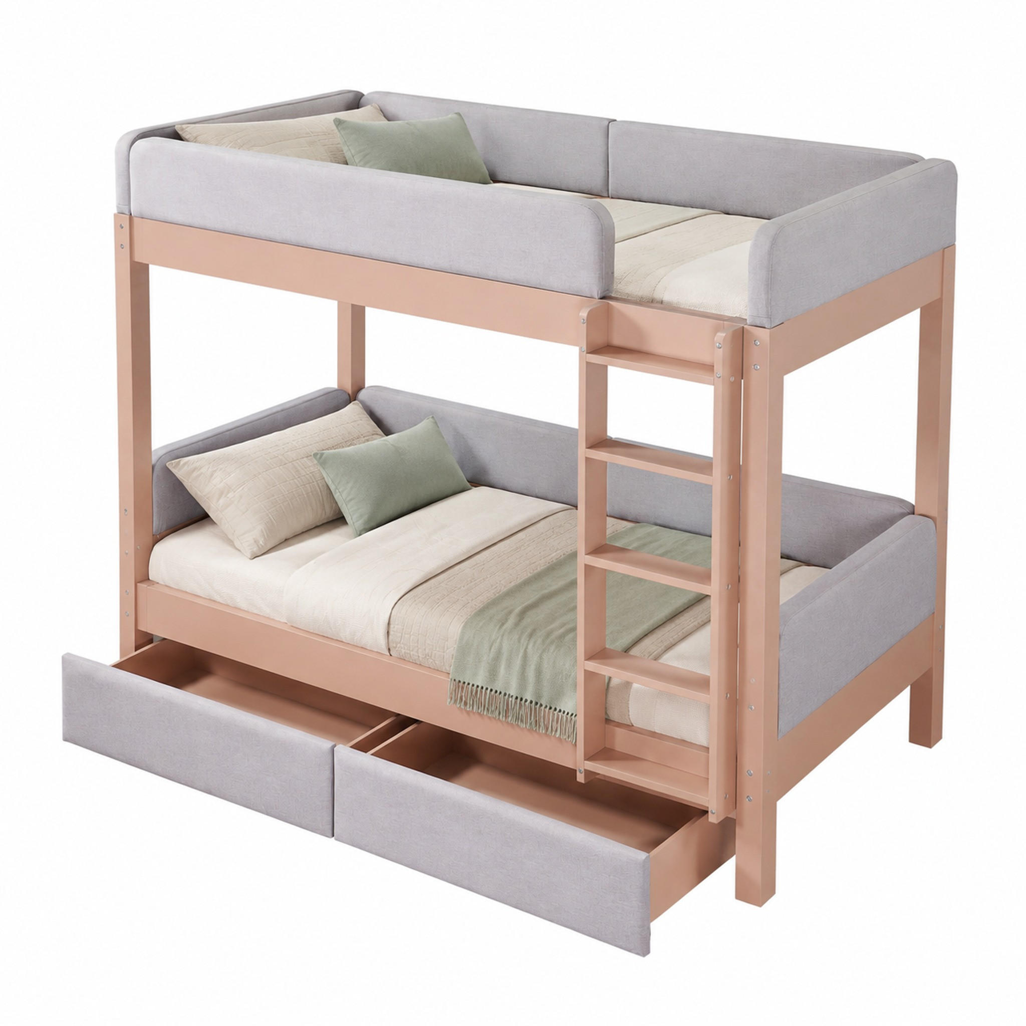 ETAGENBETT mit 2 Schubladen 90x200 cm Grau Natur - Grau, Holz (90/200cm) - Meubliv