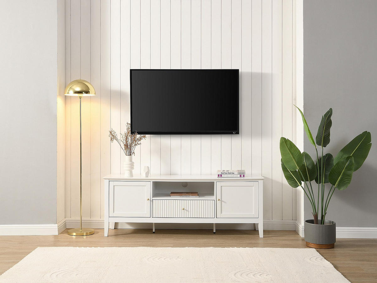 TV-MÖBEL mit 2 Türen, 1 Schublade & 1 Ablage - MDF - Weiß - NARIVA - Weiß, Holz (150/55/40cm) - Vente-Unique