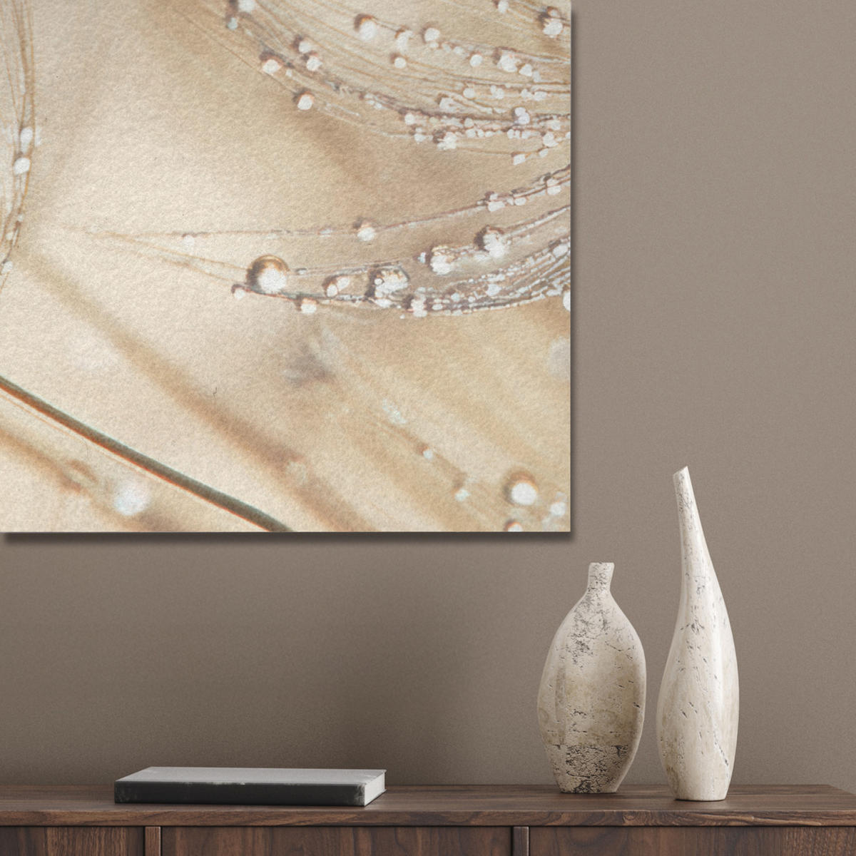 AKUSTIKPANEEL Löwenzahn - Abstrakt - Natur - Beige 70x100 cm - Braun, Textil (70/0.9/100cm) - MuchoWow