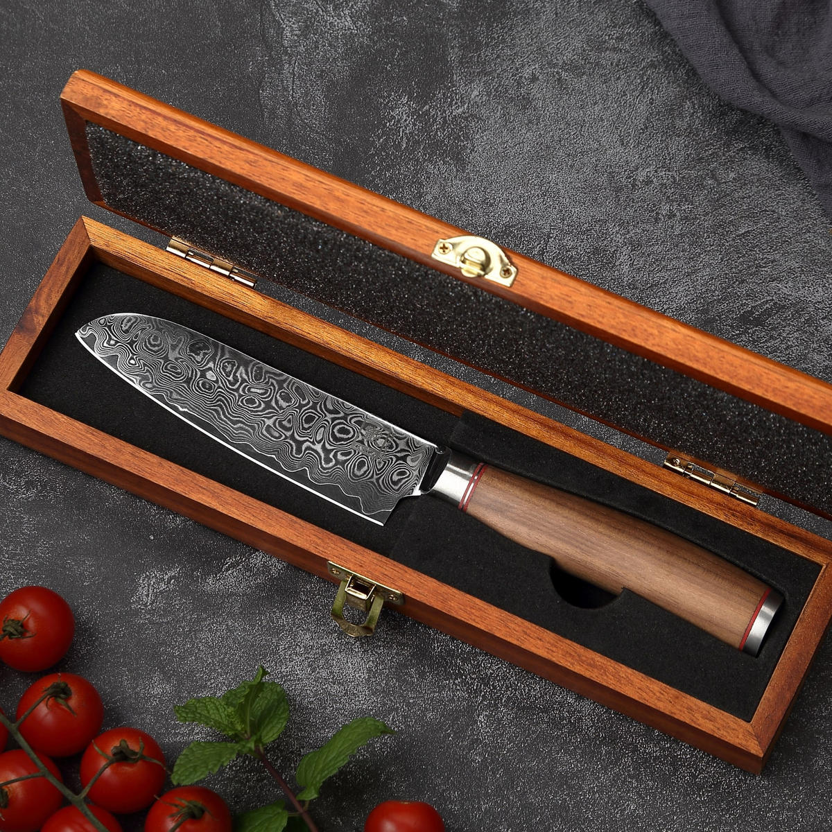 KLEINES SANTOKUMESSER 12 cm - Nussbaumfarben, Holz/Metall (24cm) - Zayiko