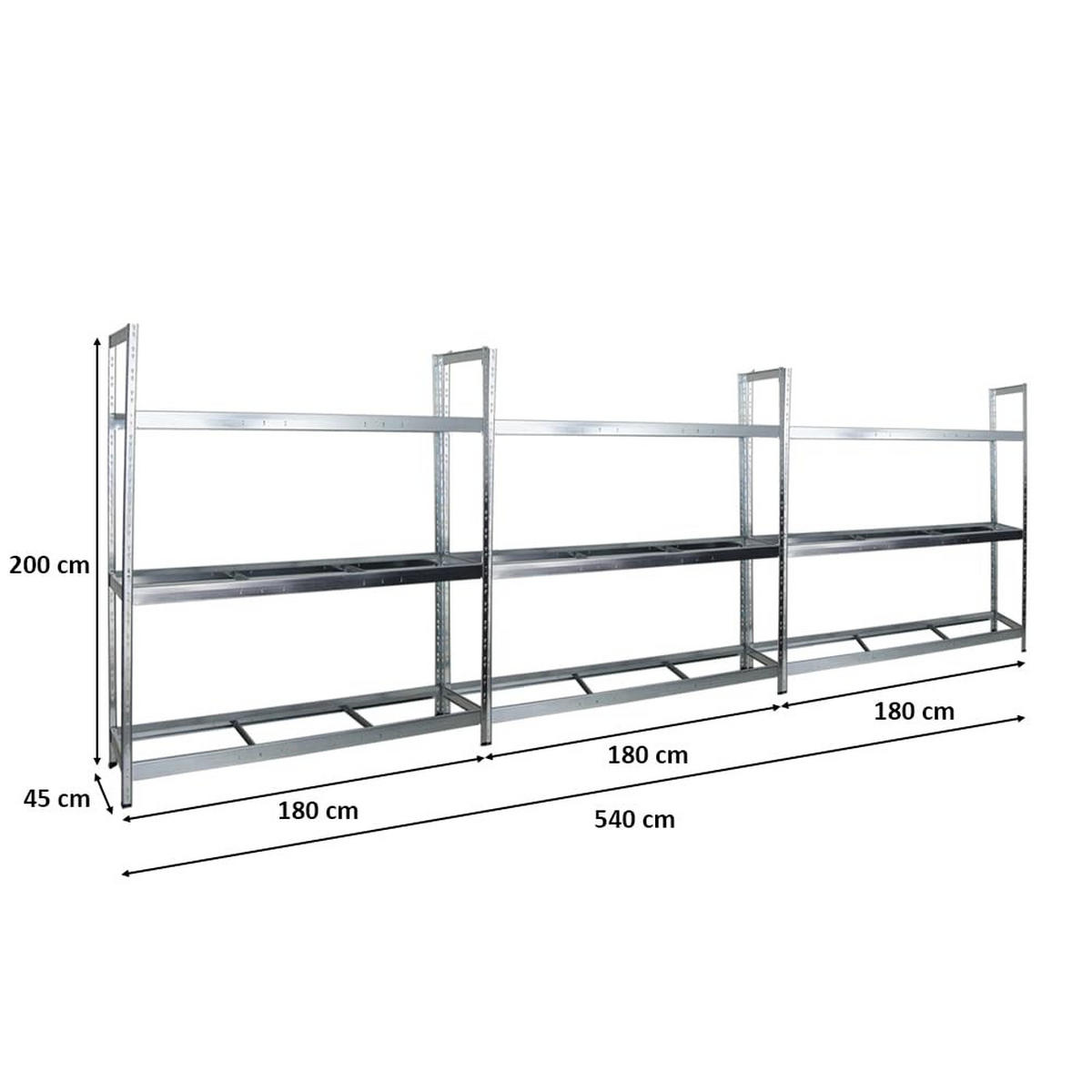 REIFENREGAL Tiger XL 3er-Set mit 3x 200x180x45 cm 300 kg Fachlast bis zu 63 Reifen Verzinkt - Silberfarben, Metall (540/200/45cm) - PROREGAL