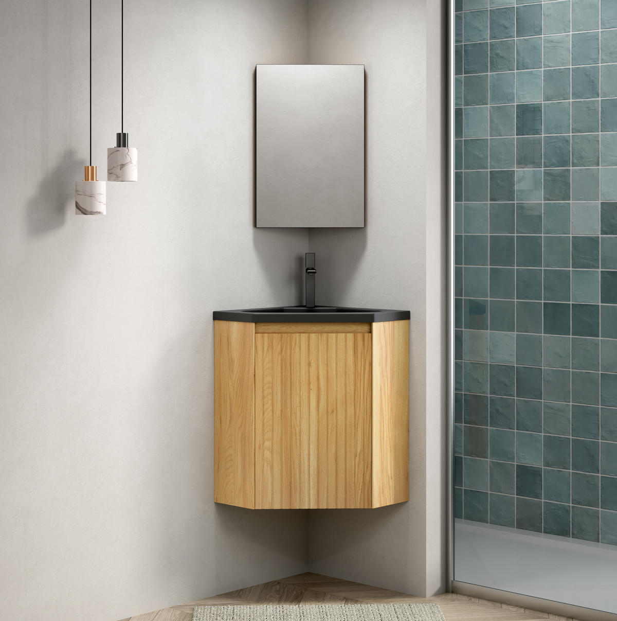 WASCHTISCH für Ecken Schwarz Naturholz - Schwarz, Holzwerkstoff (38.5/52.4/54.5cm) - Beauniv