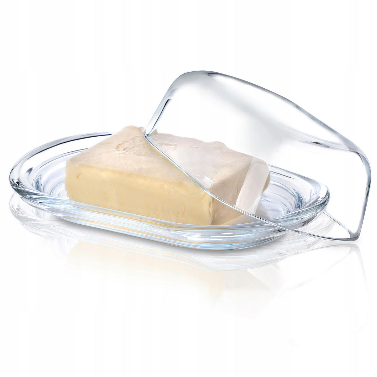 BUTTERDOSE aus Glas mit Deckel, 20 x 13 cm - Transparent, Glas (13/6.5/20cm) - KADAX