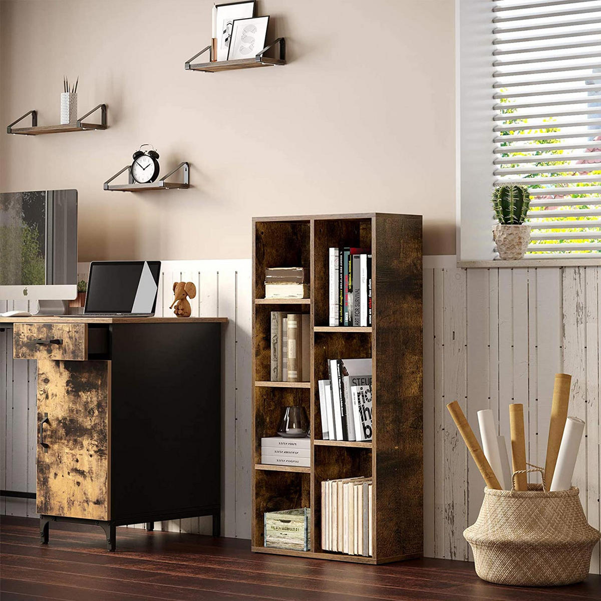 BÜCHERREGAL WÜRFELREGAL - Braun, Holzwerkstoff (24/106/50cm) - Hansiro