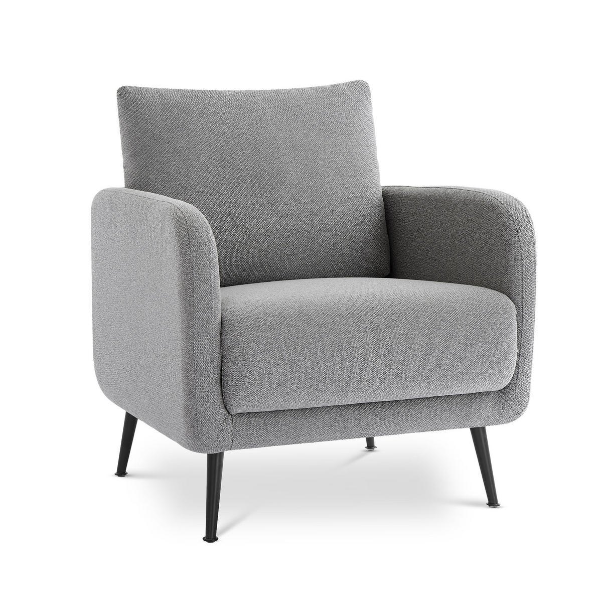 DESIGNER-SESSEL Emma aus hellgrauem Stoff - Hellgrau/Schwarz, Holz/Holzwerkstoff (71/81/75cm) - Sicaan