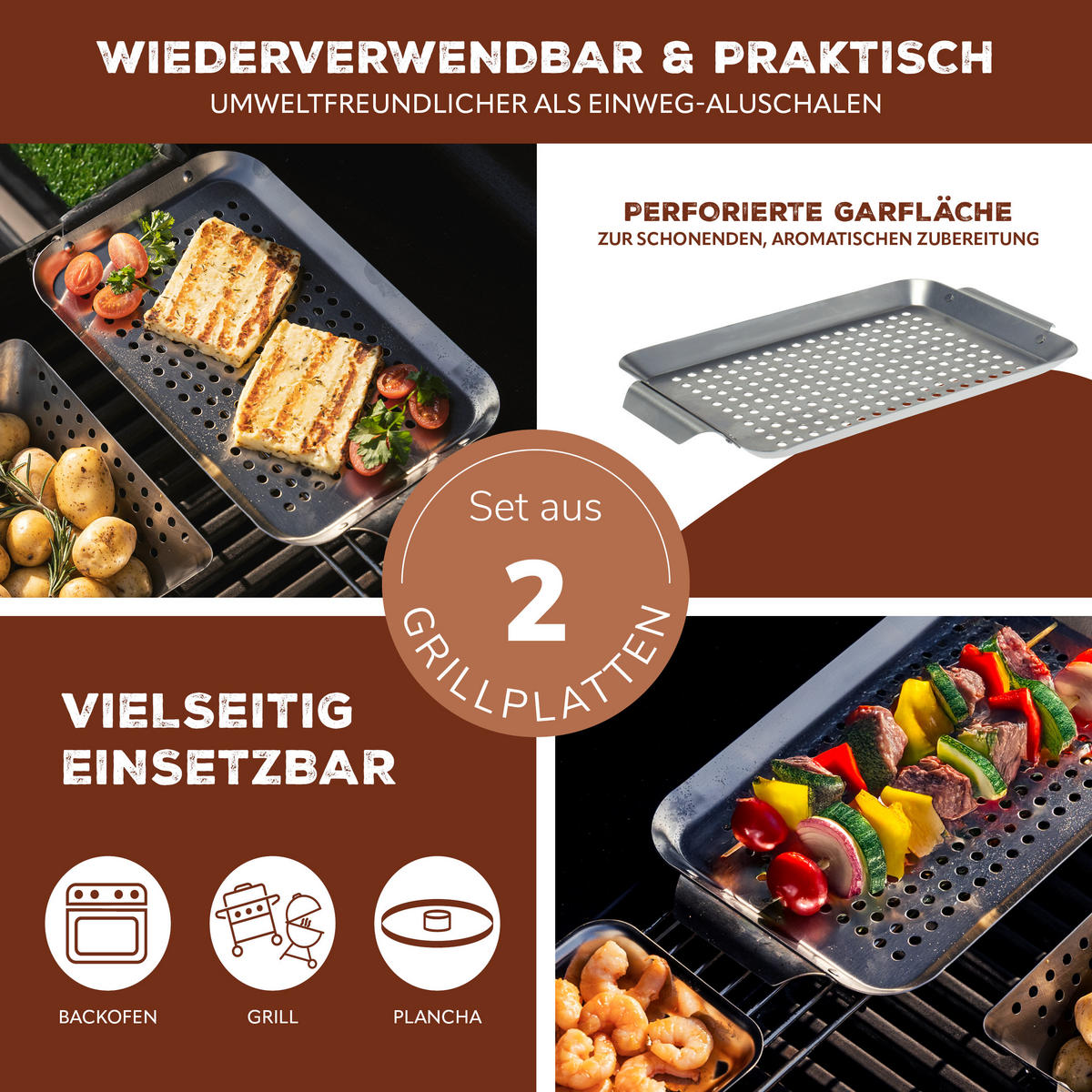 GRILLPLATTE 2er-Set, silber, Edelstahl - Edelstahlfarben, Metall (32/1.5/18.5cm) - bremermann