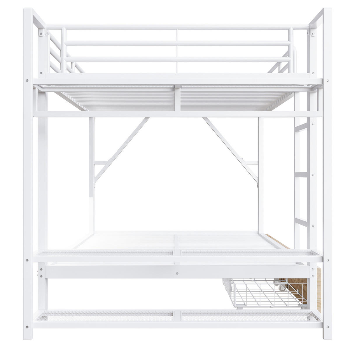 ETAGENBETT 140/200 cm Weiß mit LED, 2 Schubladen, Ablageflächen, ohne Matratze - Weiß, Metall (140/200cm) - MIVRAY