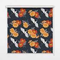 VNÚTORNÁ roleta - okenná roleta - roleta - 130x140 cm - Kvety a žeriavy - tmavomodrá, plast (130/140/0.5cm) - TULUP