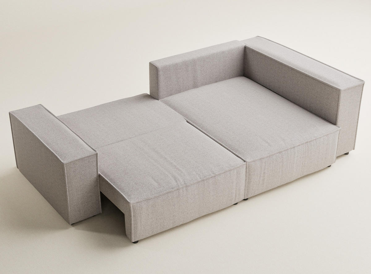 ECKSOFA MIT SCHLAFFUNKTION Tonga Hellbeige Webstoff - Beige/Schwarz, Holz/Holzwerkstoff (255/105cm) - Maison de Reve