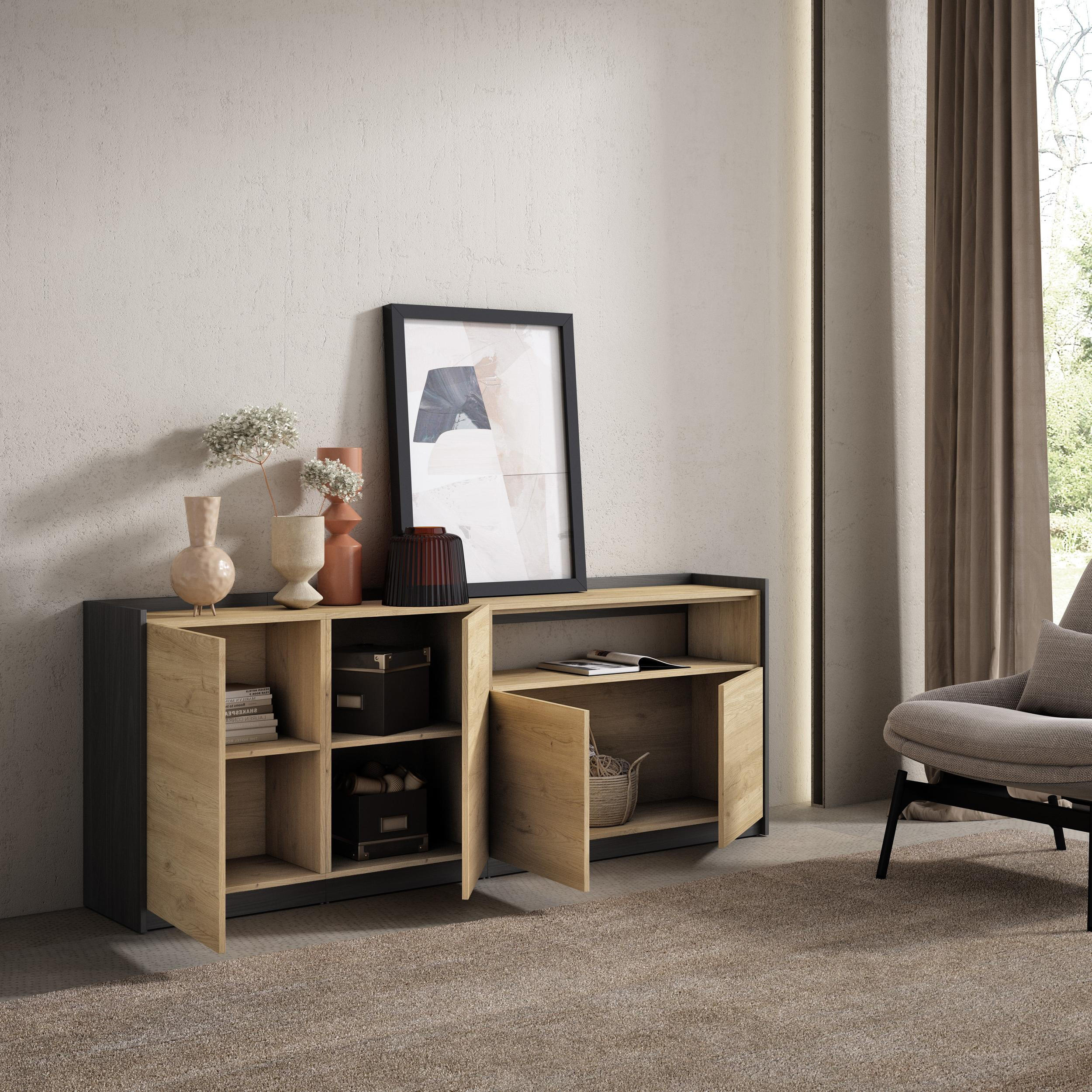 SIDEBOARD, Highboard, Eiche Schwarz, 207/37/80cm - Eichefarben, Holzwerkstoff (207/80/37cm) - Skraut Home