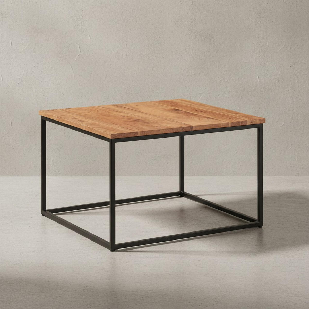 COUCHTISCH Industrial, Akazienholz mit Eisengestell, handgefertigt, robust und stabil - Beige/Schwarz, Holz/Metall (60/60/41cm) - KADIMA DESIGN