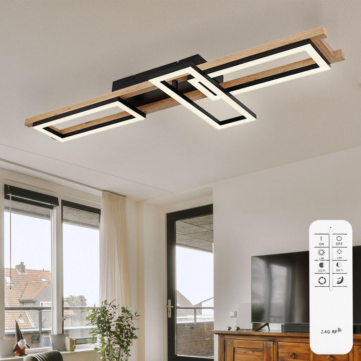 LED DECKENLEUCHTE ILLA Braun Holzoptik - Braun, Metall (100/13.5/11cm) - Globo Lighting