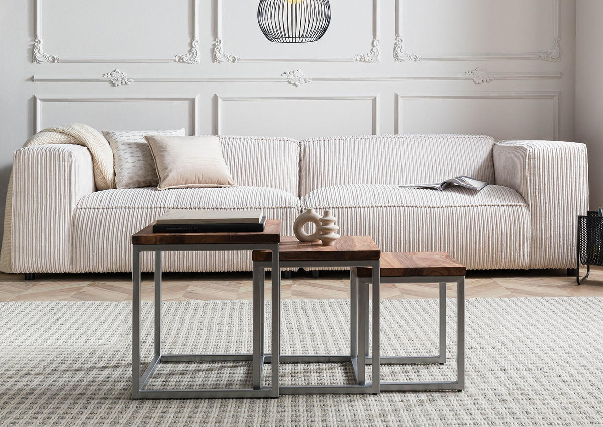BEISTELLTISCH 3er-Set Sheesham braun geölt LOUNGE COLLECTION #02 - Braun, Holzwerkstoff (40/40/45cm) - Massivmoebel24