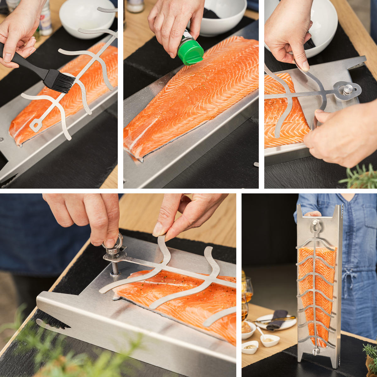 FLAMMLACHSBRETT aus Edelstahl - Edelstahlfarben, Metall (16/60/4cm) - eluno