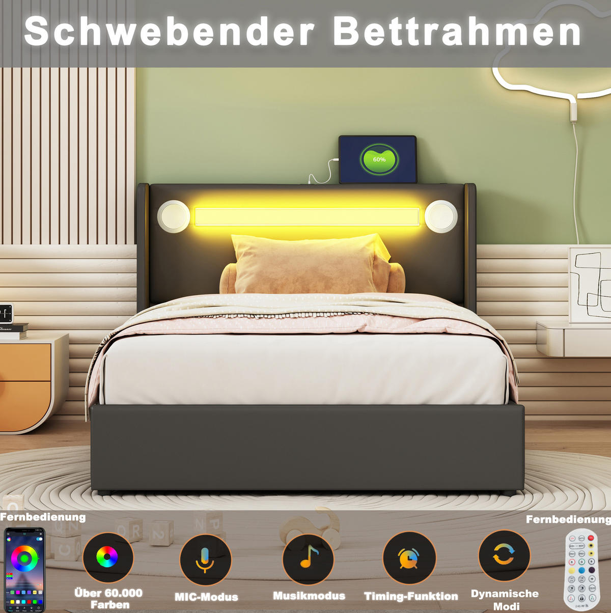 POLSTERBETT 90/200 cm Schwarz aus PU-Leder mit Stauraum - Schwarz, Kunststoff (90/200cm) - OKMYHOME