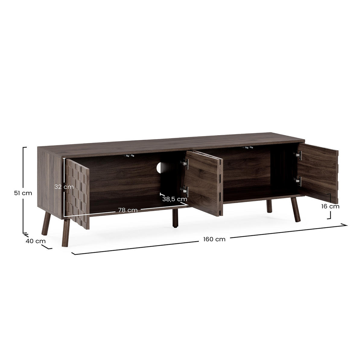 COMODĂ TV Canada cu 4 uși, aspect de nuc comun - culoare nucă, compozit lemnos (160/51/40cm) - VS Venta-stock