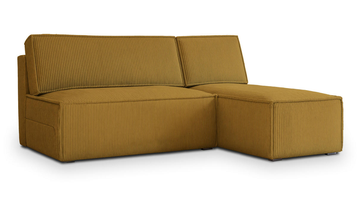 ECKSOFA BRISO P Gelb Kordstoff mit Schlaffunktion - Gelb, Holz (200/140cm) - MASSENO