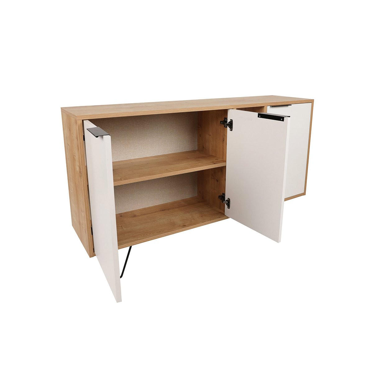 SIDEBOARD 3 Nischen und 3 Türen L142 cm - Clara - Eichefarben/Weiß, Holzwerkstoff (35.6/83/142cm) - Calicosy