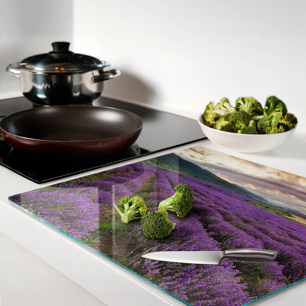 GLASPLATTE 60x52 cm Lavendelfeld - Lila, Glas (60/0.4/52cm) - TULUP