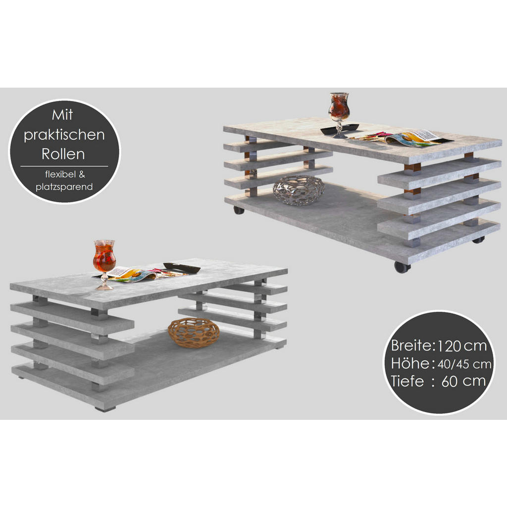 Thumbnail - designimpex Couchtisch, Schwarz Hochglanz, Nussbaum, Holzwerkstoff, 120x45x60 cm, Wohnzimmer, Wohnzimmertische, Couchtis...