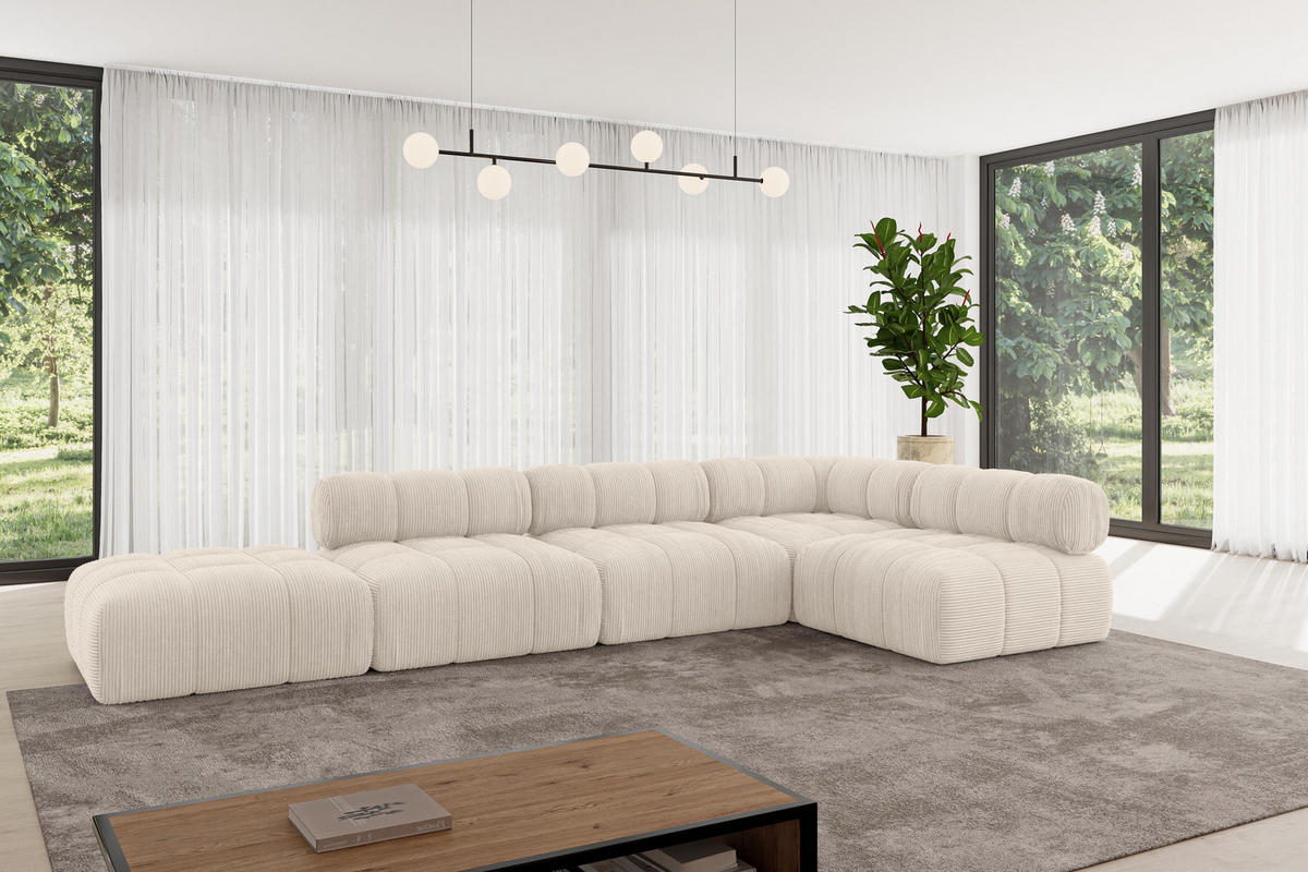 ECKSOFA modulares Sofa Favio-L2 - 380x190x70 cm Beige Cord - Beige, Holzwerkstoff/Textil (380/190cm) - ALTDECOR