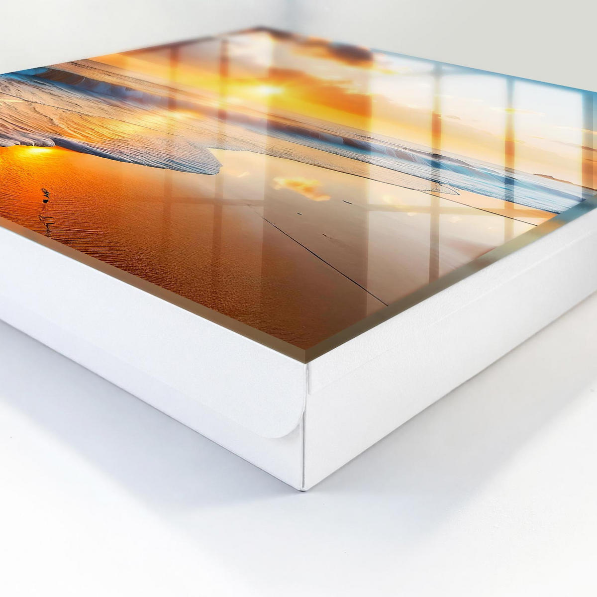 SCHLÜSSELBOX Weiß 30x30 cm – Türöffnung nach rechts - Sonnenuntergang über dem Meer - Orange, Metall (30/30/5cm) - TULUP