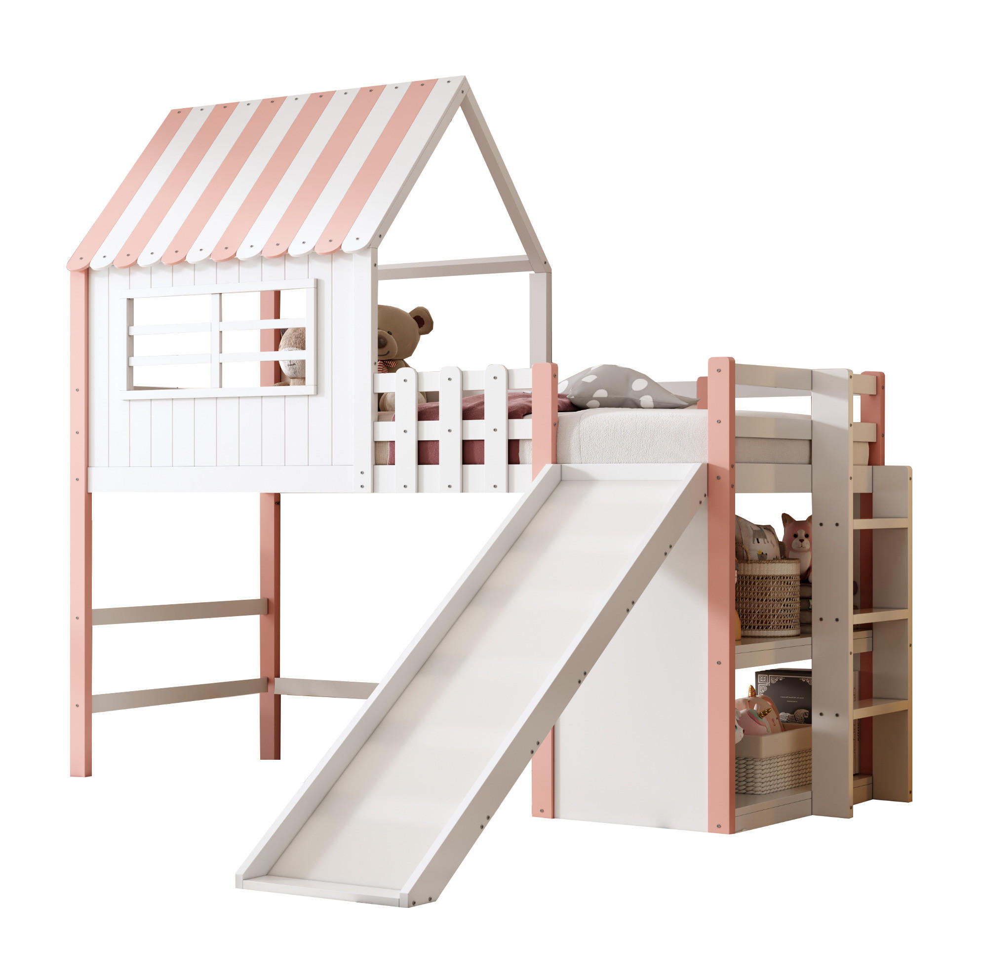HOCHBETT 90/200 cm Rosa mit Rutsche und Stauraum - Rosa, Holz (90/200cm) - Flora Grace
