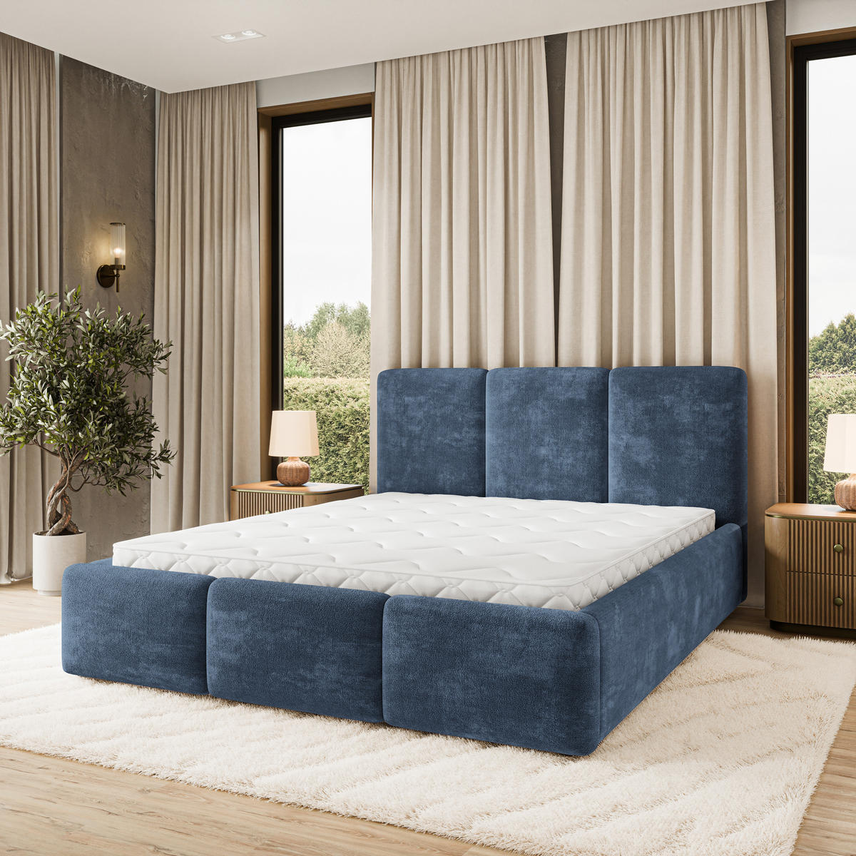 POLSTERBETT MORENA LM 160x200 cm mit Bettkästen - Blau - Blau, Holz (160/200cm) - MASSENO