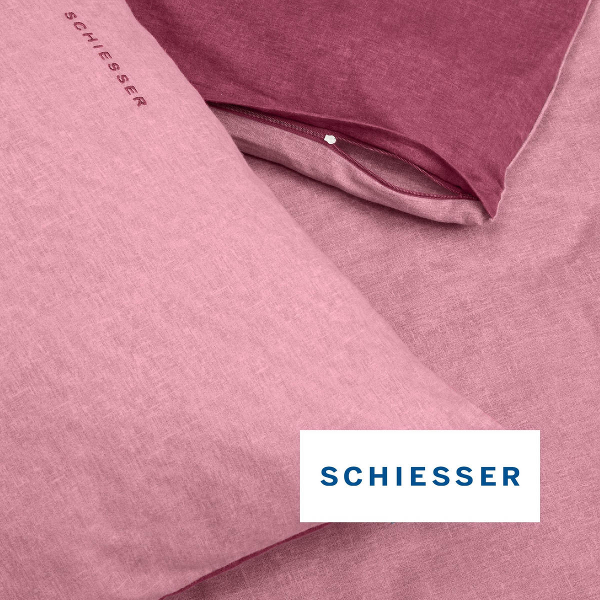 BETTWÄSCHESET Doubleface Feinbiber 2-teilig 155x220 cm Rosa - Rosa, Textil (155/220cm) - SCHIESSER