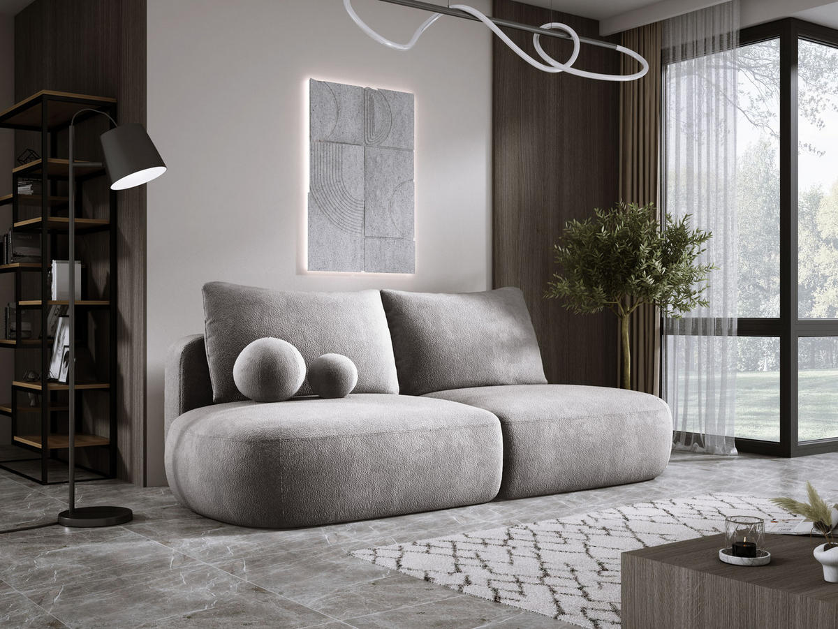 SCHLAFSOFA Moderne BABU mit Schlaffunktion – 3-Sitzer Sofa mit Bettkasten, DL-Automat, 2 Rückenkissen, 2 Zierkissen, 240x90x90 cm, Grau - Grau, Holz/Textil (240/90/90cm) - DomoHome
