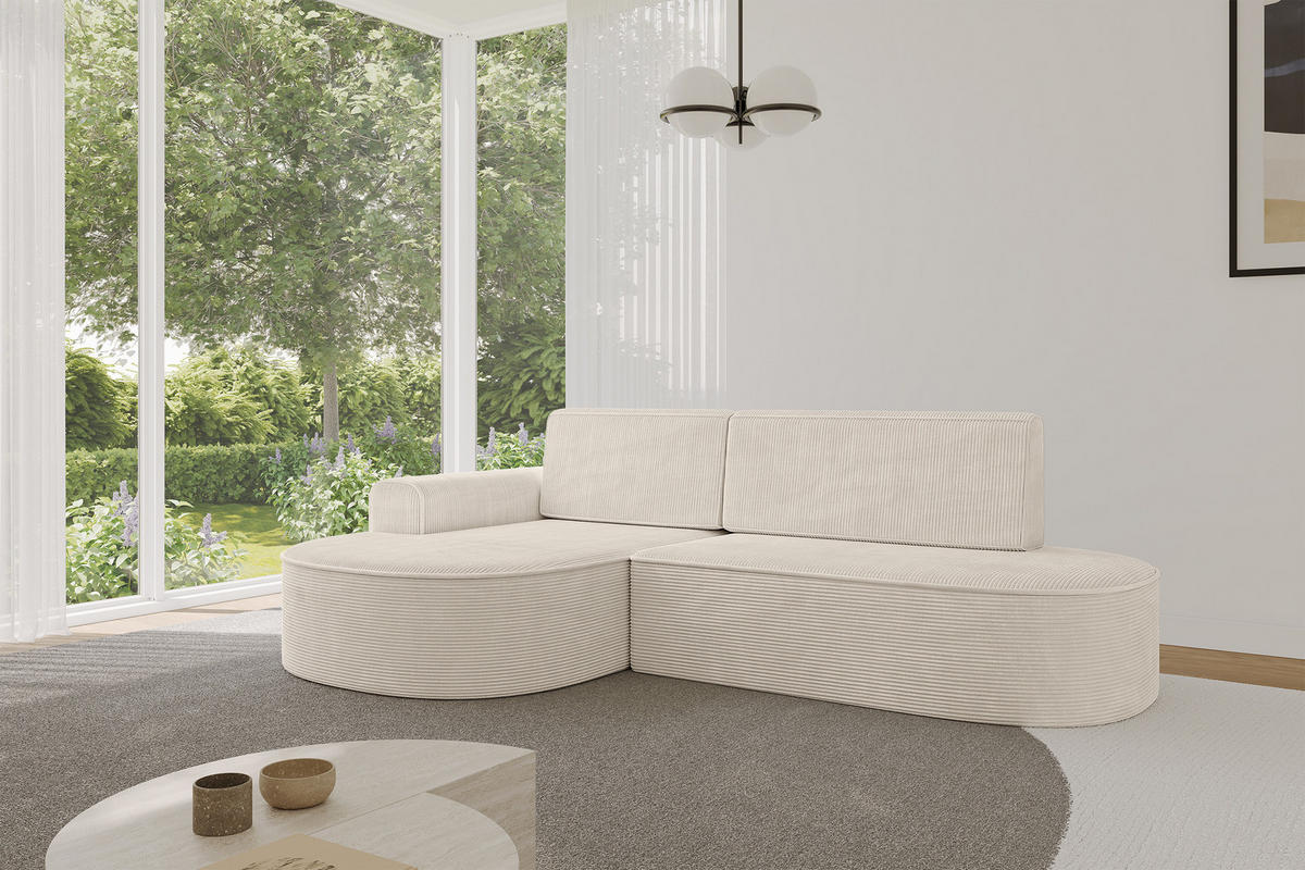 ECKSOFA mit Schlaffunktion und Bettkasten Ottomane Links MARI-L1-S - 283x167x85 cm Beige Cord - Cognac/Schwarz, Holzwerkstoff/Kunststoff (283/167cm) - ALTDECOR