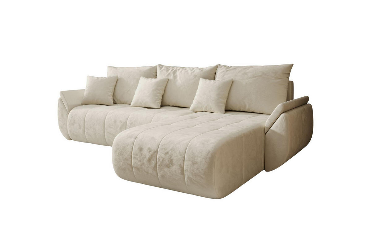 ECKSOFA Mit Schlaffunktion Und Bettkasten TOKYO, Stoff MONOLITH, Ecru, Rechts - Ecru, Holz (280/190cm) - Kaiser Möbel