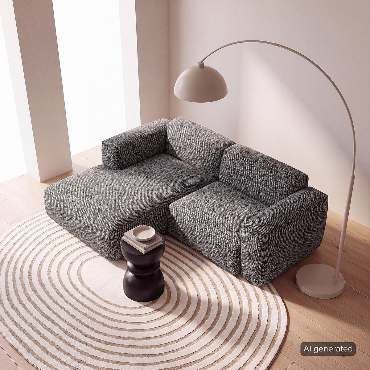 ECKSOFA mit XL-Longchair - Schwarz/Grau, Kunststoff/Textil (260/171cm) - home24