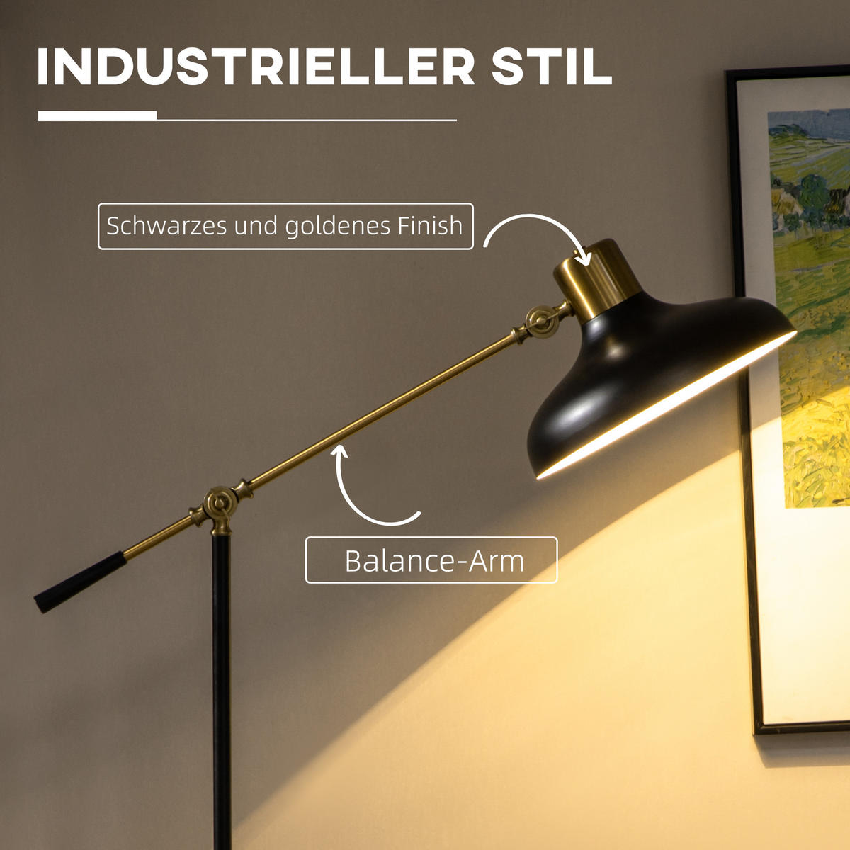 HÖHENVERSTELLBARER Standlampe, Schwarz - Schwarz, Metall (80/30/165cm) - HOMCOM