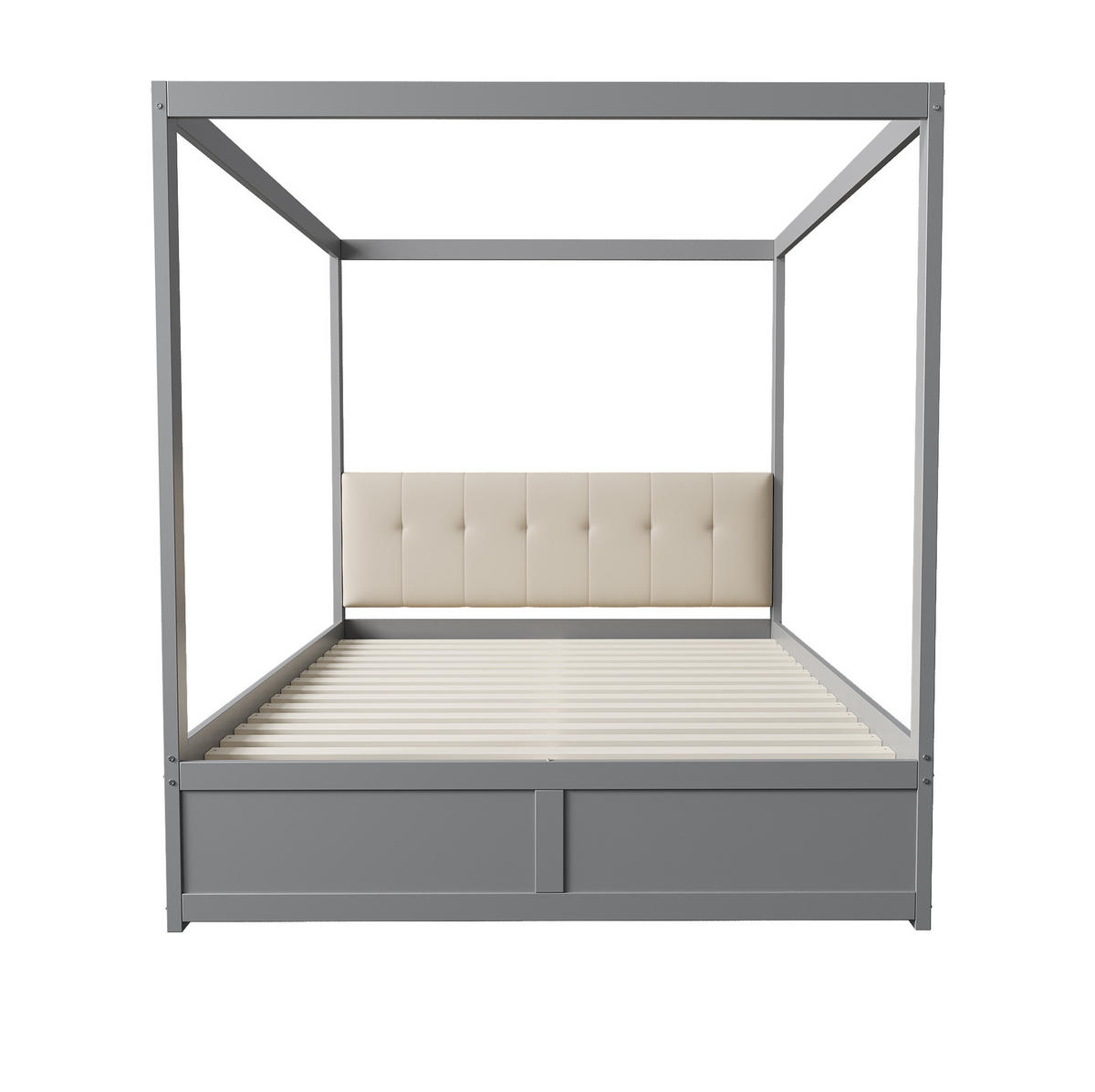 HIMMELBETT 140/200 cm grau mit großen Schubladen und gepolsterter Rückenlehne - Grau, Holz (140/200cm) - OKWISH