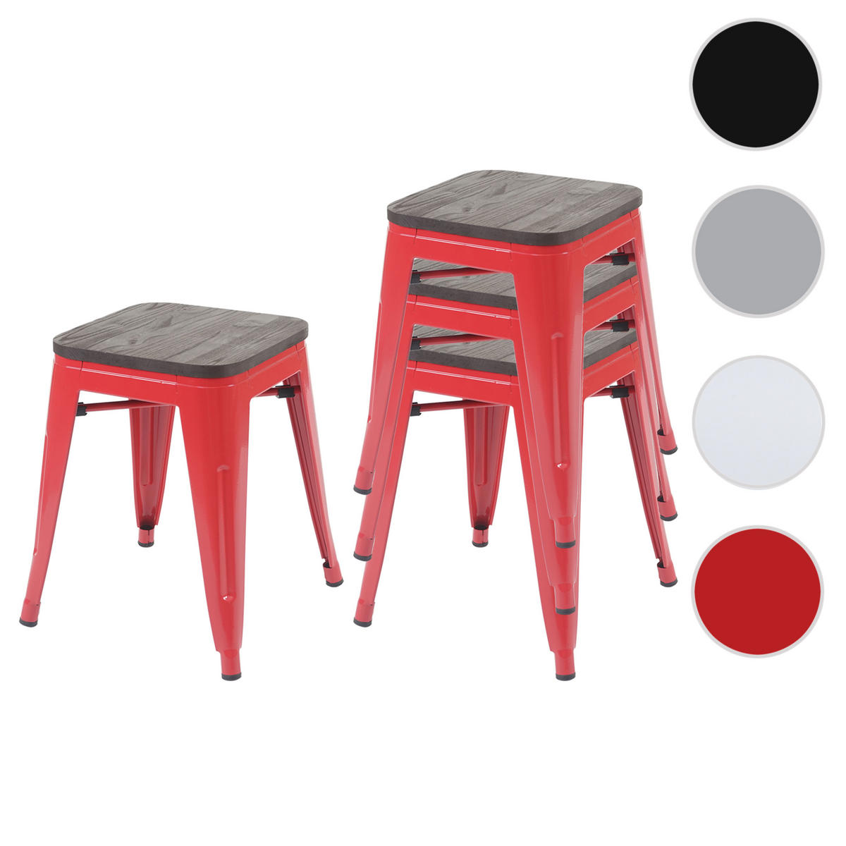 HOCKER HOLZ-SITZFLäCHE Rot 4er-Set - Rot, Holz (39/45/39cm) - MCW