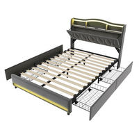 POLSTERBETT 140x200cm - Doppelbett mit 4 Schubladen - RGB-LED-Beleuchtung - Stauraum-Kopfteil - ohne Matratze - Grau - Grau, Textil (140/200cm) - DELFA