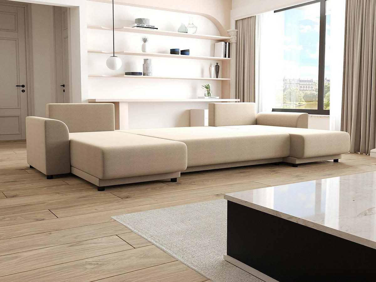 WOHNLANDSCHAFT mit Schlaffunktion - Stoff - Beige - NESSARO - Beige, Textil (311/80/149cm) - Vente-Unique