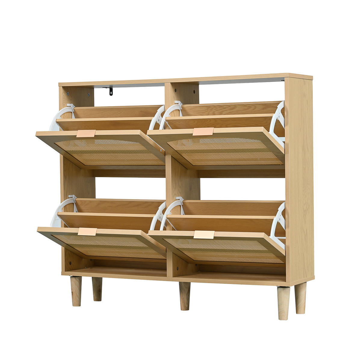 SCHUHSCHRANK im Landhausstil Rattan Eiche Optik mit 4 Klappschubladen - Eichefarben, Holzwerkstoff (100/90/25cm) - Urban Meuble