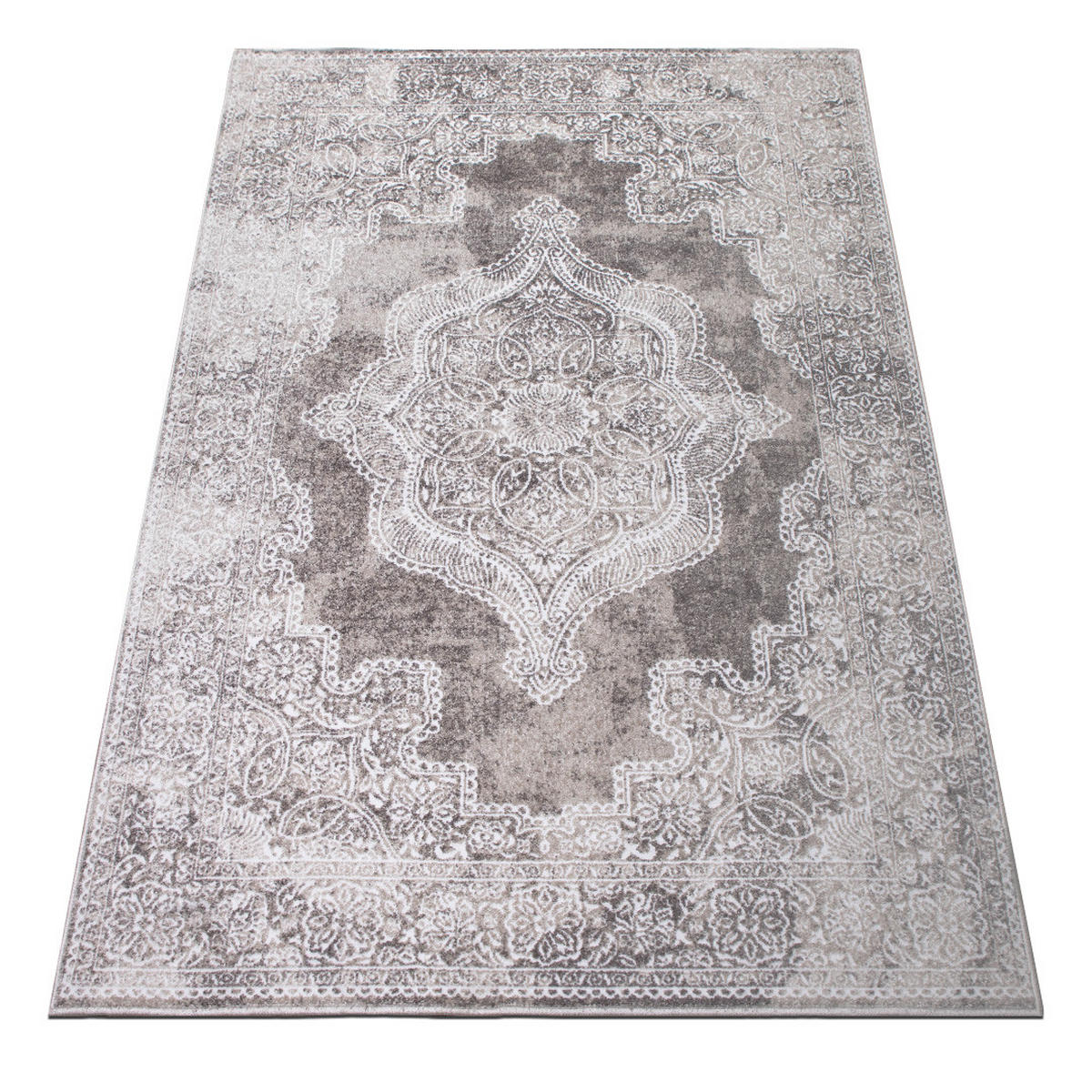 VINTAGE-TEPPICH Victoria Hoch-Tief-Effekt Medallion Muster beige 80 x 150 cm - Beige/Creme, Kunststoff/Textil (80/150cm) - oKu-Tex