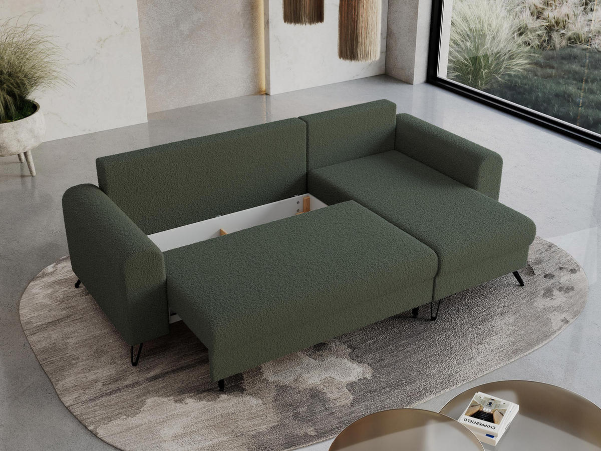 ECKSOFA Hugo Boucle Grün - Schwarz/Grün, Textil/Metall (242/140cm) - MKS