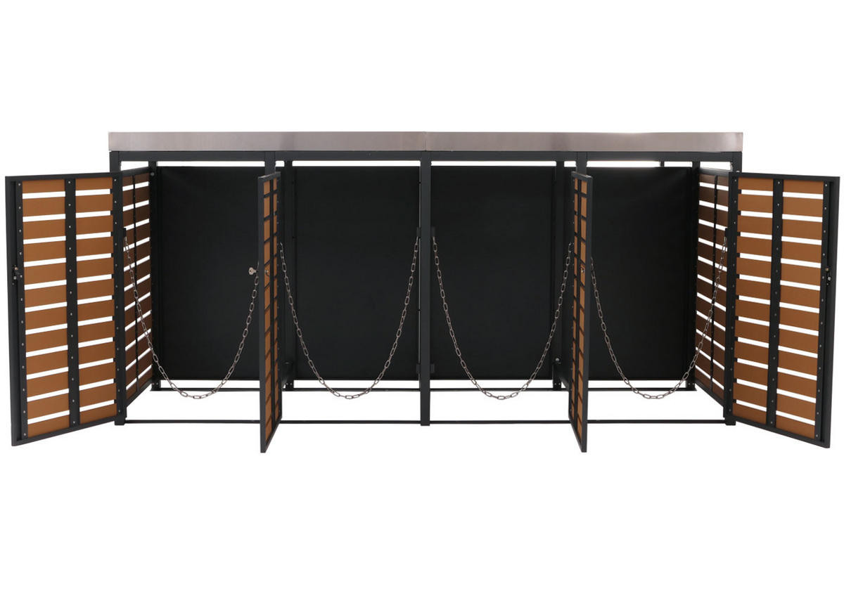 MÜLLTONNENVERKLEIDUNG 4er 124x265x84cm mit Pflanzkasten Teak-Optik - Braun, Metall (265/124/84cm) - PROREGAL